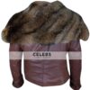 Rihanna Brown Fur Collar Leather Jacket 2