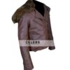 Rihanna Brown Fur Collar Leather Jacket 3