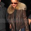 Rihanna Brown Fur Collar Leather Jacket 4
