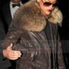 Rihanna Brown Fur Collar Leather Jacket 6
