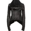 Womens Black Asymmetrical Zipper Leather Jacket 1