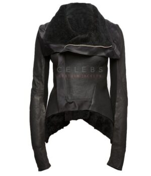 Womens Black Asymmetrical Zipper Leather Jacket 1