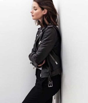Women Black Biker Leather Jacket 1