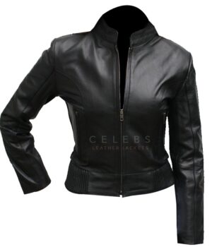 Utopia Leather Ribbed Waist Black Stylish Jacket 1