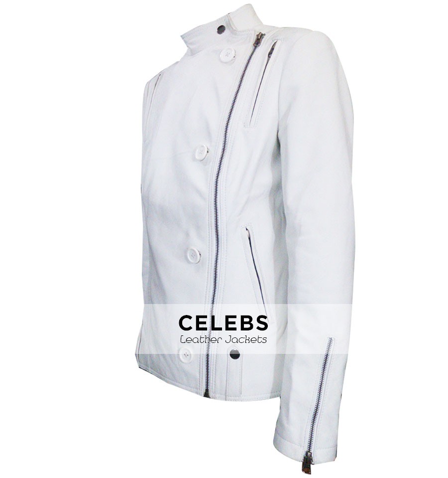 Anne Hathaway Get Smart White Leather Jacket Anne Hathaway Get Smart White Leather Jacket 2