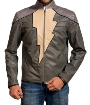  	Black Adam Bolt Design Leather Jacket