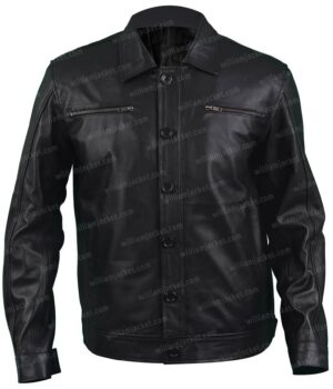 	This Is Us Justin Hartley Shirt Style Collar Black Leather Jacket
