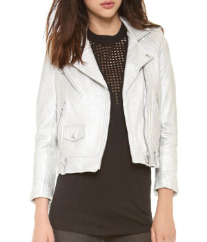  	Willa Holland Arrow White Biker Jacket