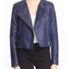  	Felicity Smoak Blue Leather Zipper Jacket