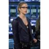  	Felicity Smoak Blue Leather Zipper Jacket