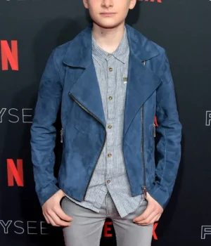  	Noah Schnapp Event Stranger Things Navy Blue Suede Jacket