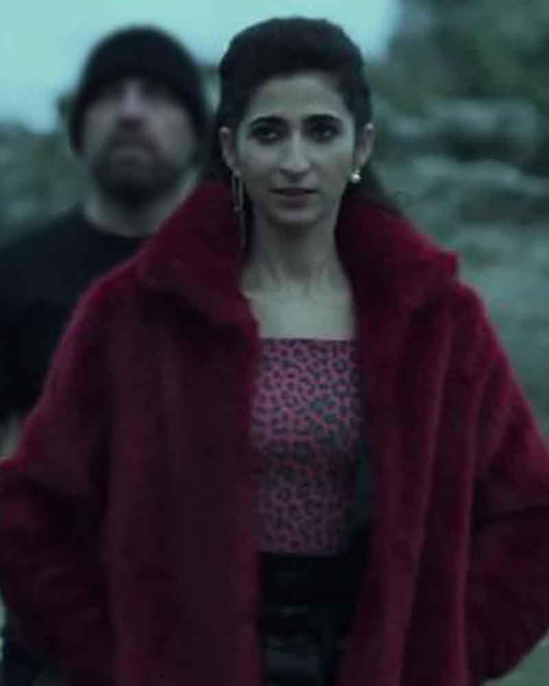 Nairobi Money Heist Fur Collar Maroon Shearling Jacket Nairobi Money Heist Fur Collar Maroon Shearling Jacket