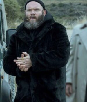  	Helsinki Money Heist Black Hooded Shearling Coat