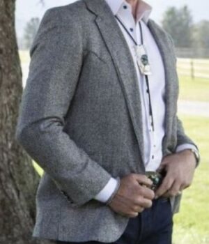  	Yellowstone S04 Neal McDonough Grey Wool Blazer