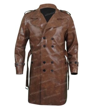  	Yellowstone Origin 1883 James Brown Leather Trench Coat