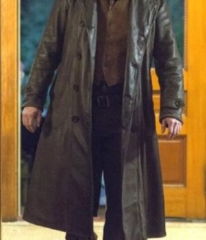  	Cole Hauser Yellow-stone Black Leather Trench Coat