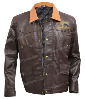  	Ian Bohen Yellowstone Ryan Distressed Brown Leather Jacket