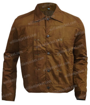  	Luke Grimes Yellowstone Kayce Dutton Brown Waxed Cotton Jacket