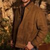  	Luke Grimes Yellowstone Kayce Dutton Brown Waxed Cotton Jacket
