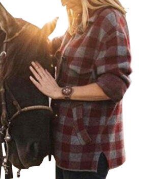  	Kelly Reilly Yellow-stone Beth Plaid Wool Coat