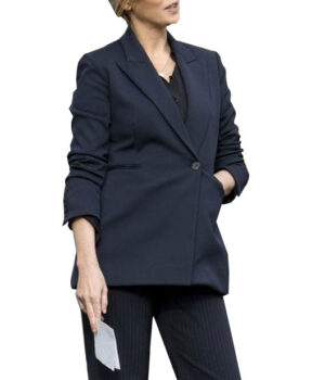  	Kelly Reilly Yellow-stone S03 Navy Blue Single Breasted Blazer