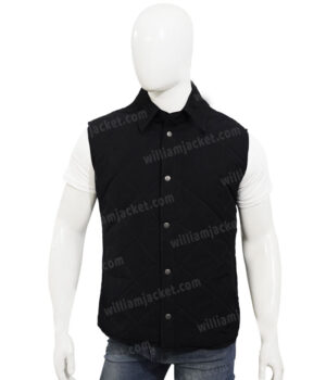  	Men Yellowstone John Dutton Quilted Black Cotton Vest Jacket