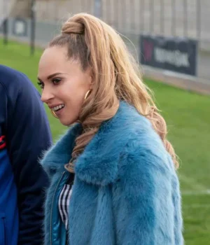  	Ted Lasso Keeley Jones Blue Faux Fur Jacket