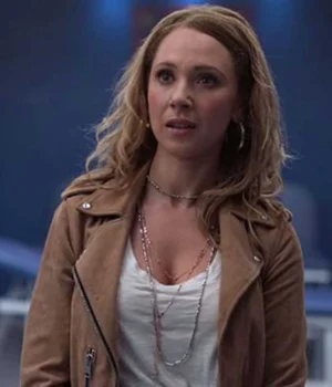  	Ted Lasso Keeley Brown Suede Leather Biker Jacket