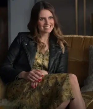  	Ellie Taylor Ted Lasso S2 Flo Collins Black Biker Leather Jacket