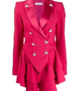  	Ted Lasso S2 Keeley Pink Heart Button Wool Blazer