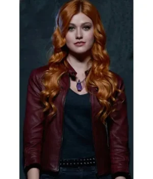  	Clary Fray Shadowhunters Maroon Leather Jacket