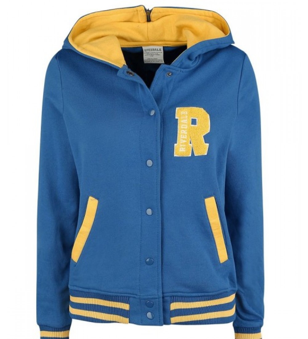 Womens Riverdale Cheer Girls Blue and Yellow Jacket With Hood Womens Riverdale Cheer Girls Blue and Yellow Jacket With Hood