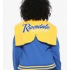 Womens Riverdale Cheer Girls Blue and Yellow Jacket With Hood Womens Riverdale Cheer Girls Blue and Yellow Jacket With Hood