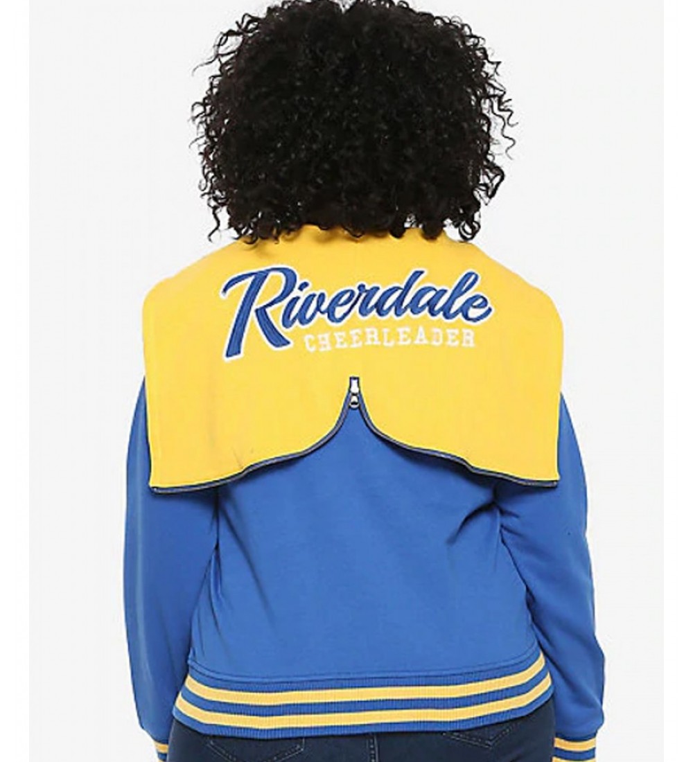 Womens Riverdale Cheer Girls Blue and Yellow Jacket With Hood Womens Riverdale Cheer Girls Blue and Yellow Jacket With Hood