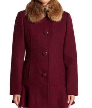  	Camila Mendes Riverdale Maroon Shearling Fur Coat
