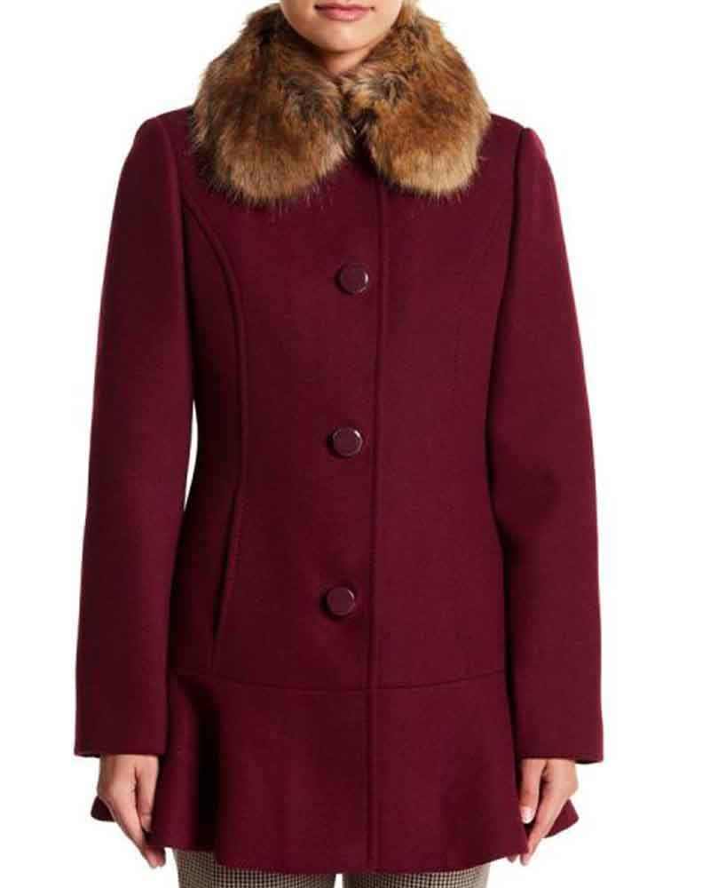 Camila Mendes Riverdale Maroon Shearling Fur Coat Camila Mendes Riverdale Maroon Shearling Fur Coat