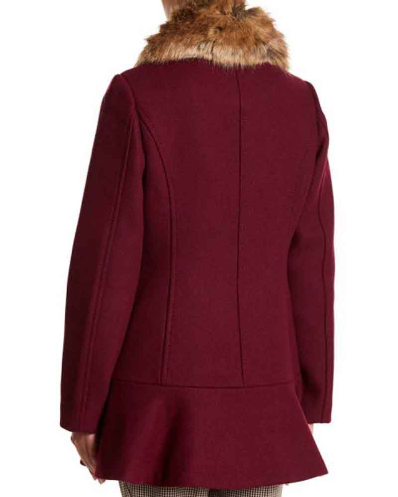 Camila Mendes Riverdale Maroon Shearling Fur Coat Camila Mendes Riverdale Maroon Shearling Fur Coat
