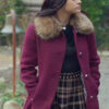 Camila Mendes Riverdale Maroon Shearling Fur Coat Camila Mendes Riverdale Maroon Shearling Fur Coat