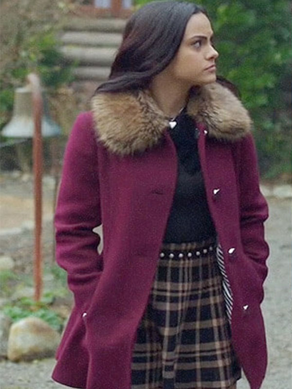 Camila Mendes Riverdale Maroon Shearling Fur Coat Camila Mendes Riverdale Maroon Shearling Fur Coat