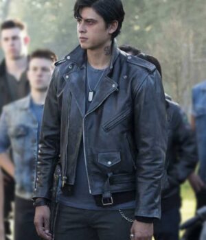  	Riverdale Sweet Pea Black Biker Leather Jacket