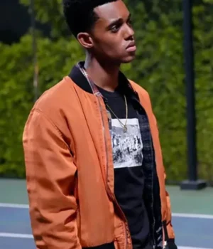  	Jabari Banks Bel-Air Orange Satin Bomber Jacket