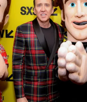  	Nicolas Cage The Unbearable Weight of Massive Talent Plaid Pea Coat