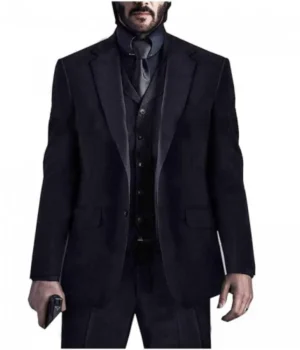  	Keanu Reeves John Wick Three Piece Black Dinner Suit