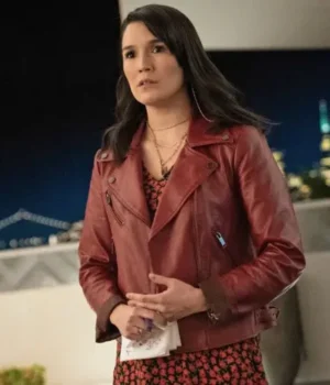  	The Afterparty S1 E8 Zoe Chao Brown Leather Jacket