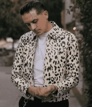  	G-Eazy White Black Leopard Leather Jacket