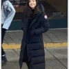  	Riley Johnson Happiest Season Black Puffer Hooded Coat