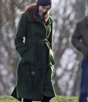  	Gemma Chan Eternals 2021 Long Green Coat