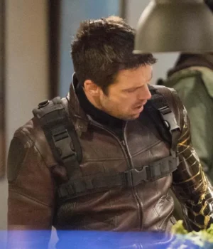  	Captain America Bucky Barnes Brown Cosplay Leather Jacket