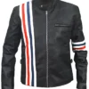  	Captain America Easy Rider Zip Up Black Leather Stripe Jacket