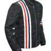 Captain America Easy Rider Zip Up Black Leather Stripe Jacket Captain America Easy Rider Zip Up Black Leather Stripe Jacket